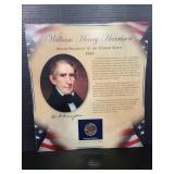William Henry Harrison dollar coin and stamps