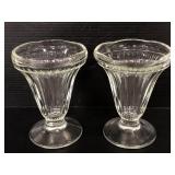 Two matching glass sundae dishes
