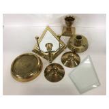 Collection of brass candle holders