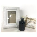 Frame bottle and book decor