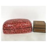 Red floral painted wood and other trinket boxes