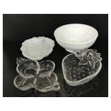 Milk and clear glass assorted candy bowls