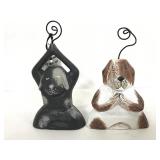 Two small wood carved doggie picture holders