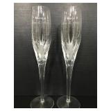 Cut etched crystal engraved champagne flutes