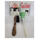 Plastic bag holders, duster and crumb brush