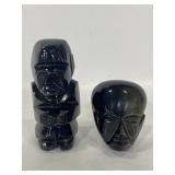 Pair of carved onyx/obsidian Mayan Aztec figures