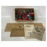 Vintage Carrom game board wood pins & pieces