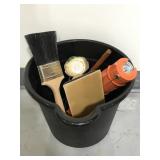 Painting bucket with wood painting supplies