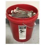 Paint bucket of 7 paint rollers and three scrapers