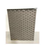 Gray woven laundry hamper with lid