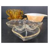 Fire king, leaf dish, sugar dish & ruffle dish