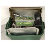 Small tote of assorted kitchen cooking items