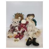 Teddy bear and cloth dolls