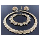 Trifari gold tone necklace, bracelet & earring set
