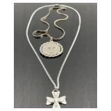 Pair of silver tone religious pendant necklaces