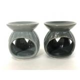 Two gray ceramic tealight wax warmers