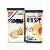 Two vintage saltine cracker tins