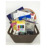 Basket of kids craft art & drawing supplies