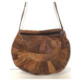 Vintage brown & tan leather like patchwork purse