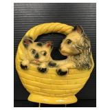 Chalk ware kittens in a basket wall art hanger