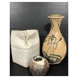 Trio of signed pottery pieces