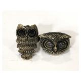 Two metal owl rings with gem eyes