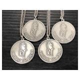 Four "Proud to Pray" medallion necklaces