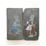 Two folk art painted rats on slate wall decor