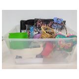 Bin of assorted home decor