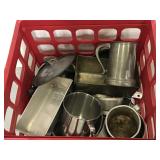 Crate of aluminum assorted kitchen items
