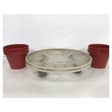 The Saucer Caddy Deluxe plant stand and two pots