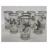 Set of 8 mid-century game bird drinking glasses