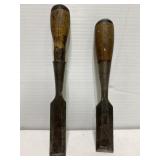 Old wood handled chisel pair