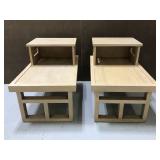 Matching MCM 2-tier blonde wood end tables