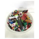 Tupperware full of vintage toys and other