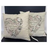 Love Lives Here embroidered linen throw pillows