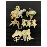 Lot of five animal pins