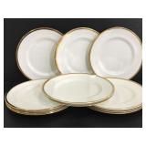 Eleven Royal Victoria bone China gold trim plates