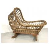 Victorian wicker and wood doll cradle