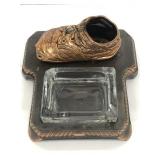 L.E. Mason vintage bronze baby shoe ashtray stand