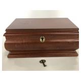 Vintage wood music jewelry box w/ key and jewelry