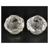 Pair of heavy snowball glass tealight holders