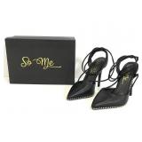 So Me black leather pointed toe heels