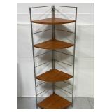 Vintage MCM metal framed wood corner shelf