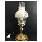 Small adjustable hurricane lamp with glass shade