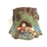 Gnome in tree trunk ceramic piece w/ insert