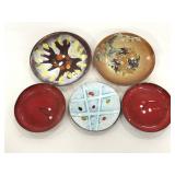 Five copper and enameled trinket dishes