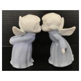Two vintage Lefton porcelain kissing angels