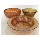 Three vintage carnival glass bowls