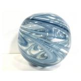 Blue swirled art glass fishbowl vase